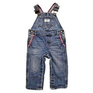 OshKosh Denim Vestback Overalls Baby Girls Sz 12 Months Pants Bibs Jeans Snaps